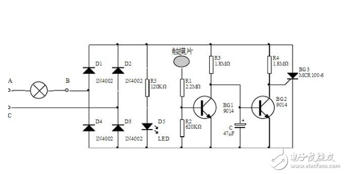 触摸延时开关接线图解_触摸延时开关原理图_触摸延时开关电路