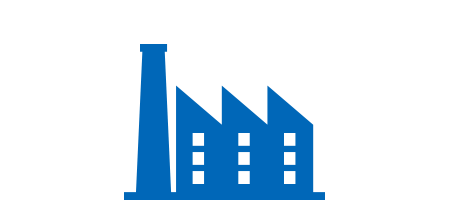 Blue icon of a factory