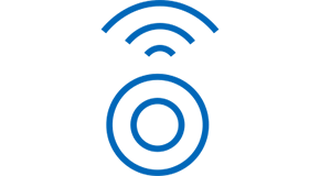 Blue icon of circle inside a circle with wifi bars above it