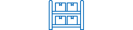 Blue icon of boxes on shelves