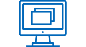 Blue icon of computer screen with windows