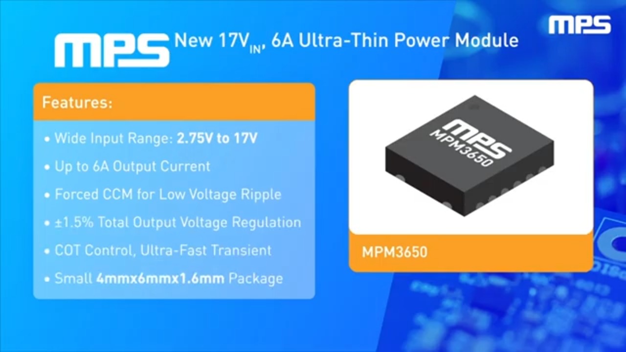 MPM3650: 17V, 6A, Ultra-Thin Power Module