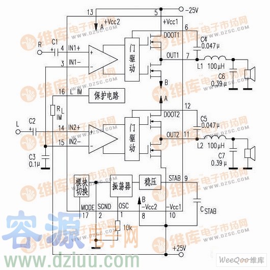 d类双50w数字功放tda8902j应用制作电路图